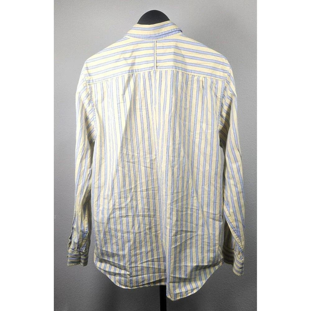 Banana Republic Mens L Yellow Blue Striped Dress Shirt 100% Cotton Button Up